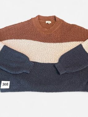 debut Three-Tone Colorblock Crewneck Sweater — Rust, Cream & Navy